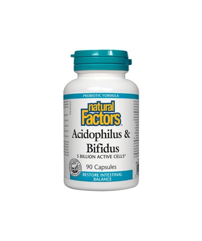 Acidophilus & Bifidus 5 Billion Active Cells / Ацидофилус бифидус, 5 милиарда активни пробиотици, 90 капсули Natural Factors