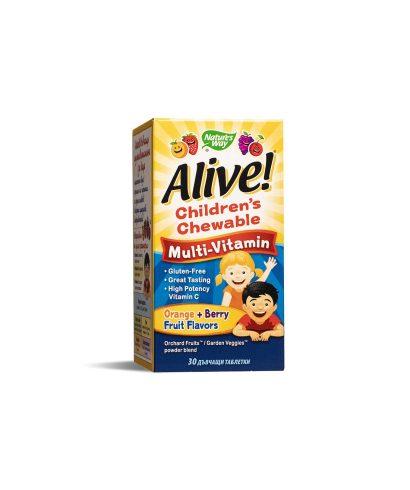 Alive! Children's Chewable Multi-Vitamin / Алайв! Мултивитамини за деца x 30 дъвчащи таблетки Nature’s Way
