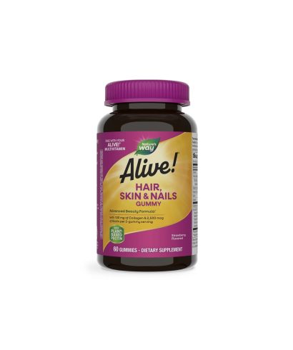 Alive! Hair, Skin & Nails Gummies/ Алайв! Коса, кожа и нокти, 60 желирани таблетки Nature’s Way