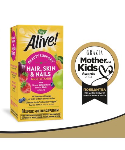 Alive! Hair, Skin & Nails Multivitamin - Алайв! Мултивитамини за коса, кожа и нокти, 60 софтгел капсули Nature’s Way