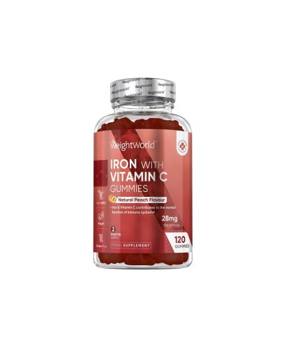 Анемия - Желязо + Витамин С Гъми, 120 желирани таблетки, с вкус на праскова