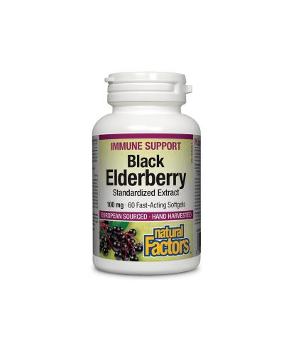 Black Elderberry Standardized Extract / Черен бъз /Стандартизиран екстракт/, 100 mg, 60 бързоусвоими софтгел капсули Natural Factors