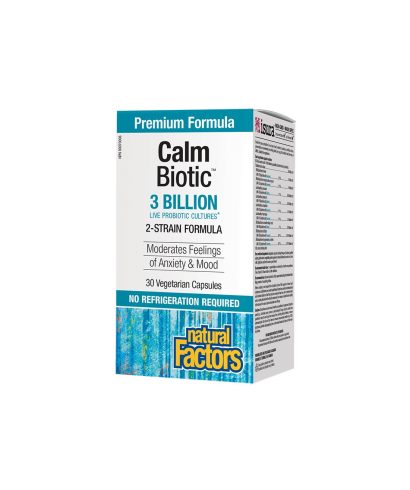 Calm Biotic® - Пробиотик срещу стрес и нервен стомах 3 млрд. активни пробиотици, 2 щама, 30 капсули Natural Factors