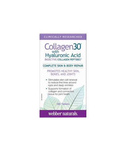 Collagen30® with Hyaluronic Acid / Колаген (биоактивни колагенови пептиди) с хиалуронова киселина, 180 таблетки Webber Naturals