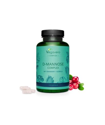 D-Mannose Complex mit Cranberry + Acerola/ Д-маноза комплекс с червена боровинка и ацерола, 120 капсули, 100% Vegan Vegavero
