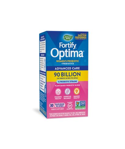 Fortify™ Optima® Women’s Advanced Care - Пробиотик и пребиотици за жени, 90 милиарда активни пробиотици, 30 капсули Nature’s Way