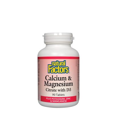 Calcuim & Magnesium Citrate with D3/ Калций с Магнезий (цитрат) и Витамин D3 + Калий, Цинк и Манган х 90 таблетки Natural Factors