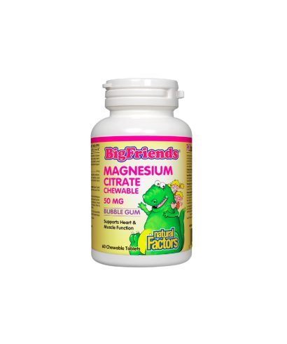 Magnesium Citrate Big Friends - Магнезий (цитрат) за деца 50 mg, 60 дъвчащи таблетки с вкус на дъвка Natural Factors