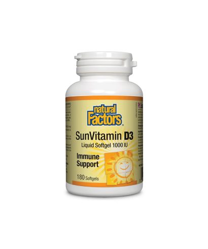 SunVitamin D3 1000 IU, Витамин D3 1000 IU, 180 софтгел капсули Natural Factors