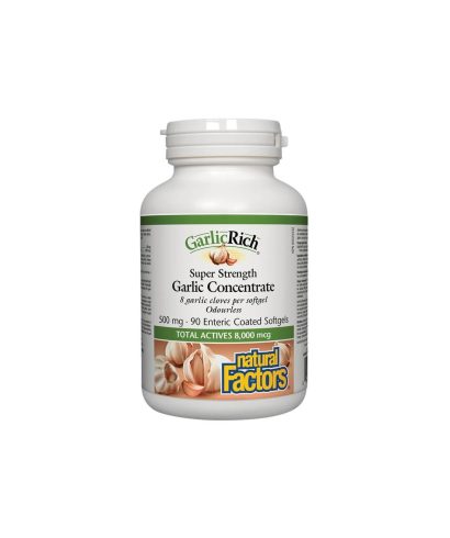Super Strenght Garlic Concentrate, 90 стомашно устойчиви софтгел капсули Natural Factors