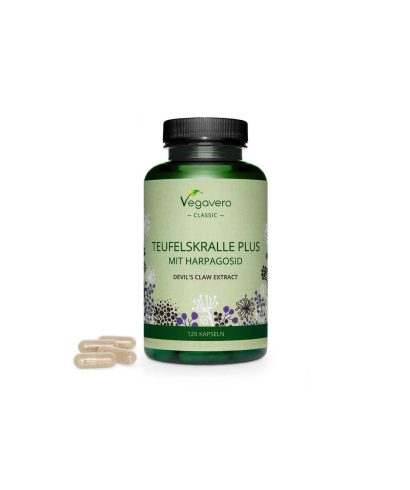 Teufelskralle Plus Mit Harpagosid/ Билкова формула с дяволски нокът, бяла върба и джинджифил, 120 капсули, 100% Vegan Vegavero