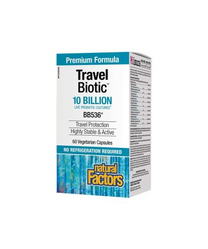 Travel Biotic™ BB536® - Пробиотик (подкрепа при далечни пътувания), 10 млрд. активни пробиотици, 60 капсули Natural Factors