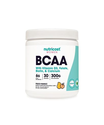 Верижно-разклонени аминокиселини BCAA + витамин D3, Фолиева киселина , биотин, калций (за жени), 300 g прах с вкус на манго