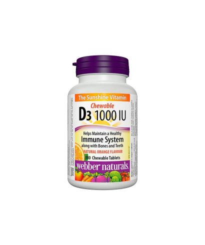 Здрави кости и зъби - Витамин D3 1000 IU, 180 дъвчащи таблетки Webber Naturals
