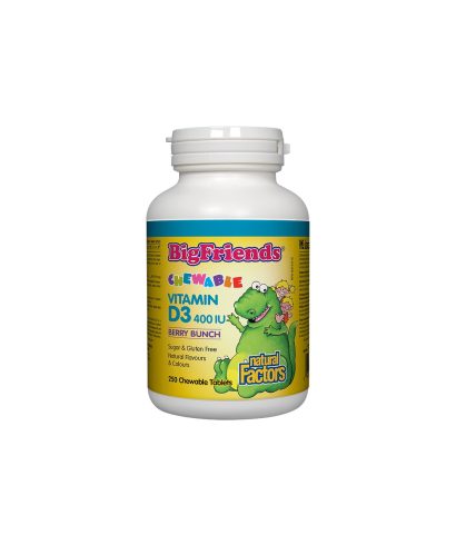 Vitamin D3 Big Friends®/ Витамин D3 за деца 400 IU х 250 дъвчащи таблетки с вкус горски плодове Natural Factors