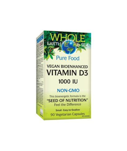Витамин D3 за вегани - Vitamin D3, vegan, bioenhanced Whole Earth & Sea® 1000 IU, 90 капсули Natural Factors