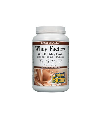 Whey Factors® Grass Fed Whey Protein - Суроватъчен протеин изолат с вкус на шоколад, 1 kg прах Natural Factors