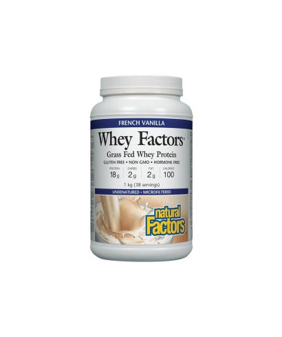 Whey Factors® Grass Fed Whey Protein - Суроватъчен протеин изолат с вкус на ванилия, 1 kg прах Natural Factors