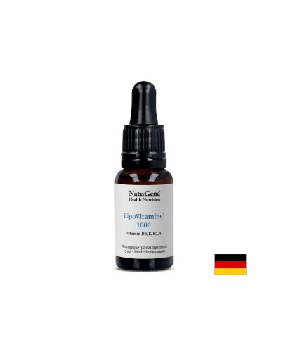 Липозомни витамини A, D3, E, K2 - висока абсорбция - LipoVitamine® 1000, 15 ml капки, ~ 525 дози