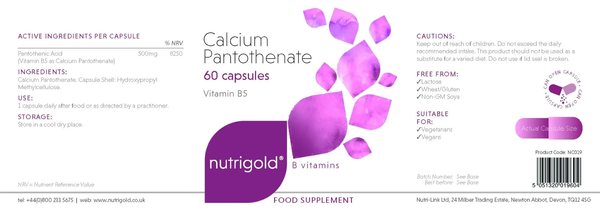Vitamin-B5-calcium-pantothenate-nutrigold 1 Витамин B5 (калциев D-пантотенат) 500 мг - 60 капсули Nutrigold