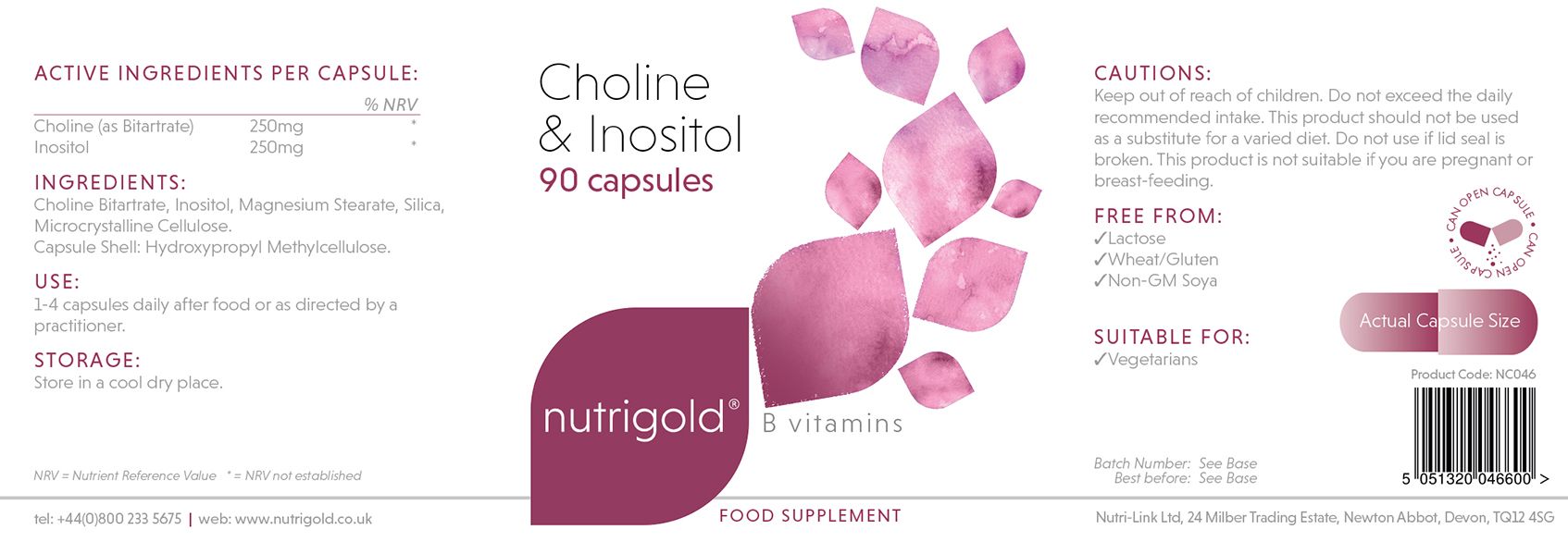 Холин и Инозитол 500mg - Nutrigold 90 капсули