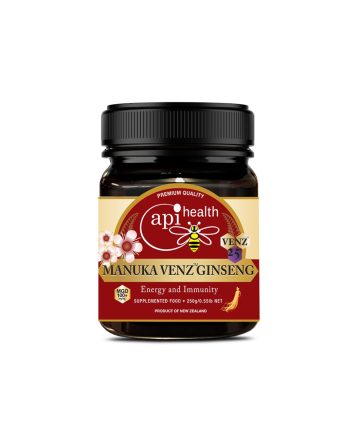 Пчелен мед Манука с пчелна отрова и женшен Ginseng VENZ MGO 100+ Фокус, издръжливост и защита от стрес 250 g