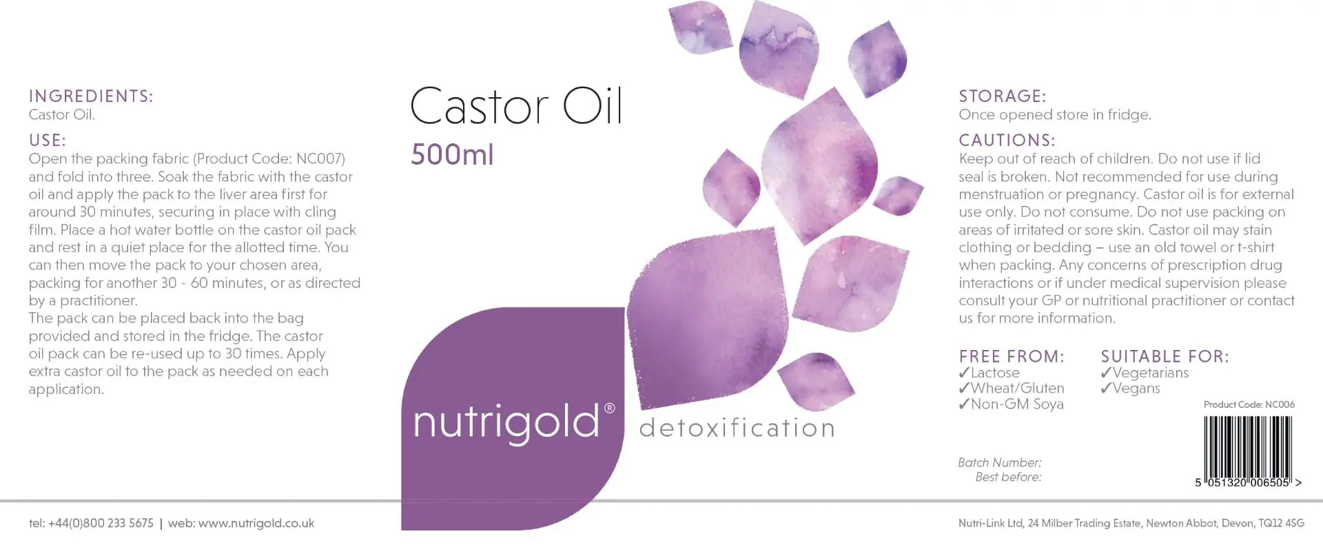 Рициново масло 500мл Nutrigold