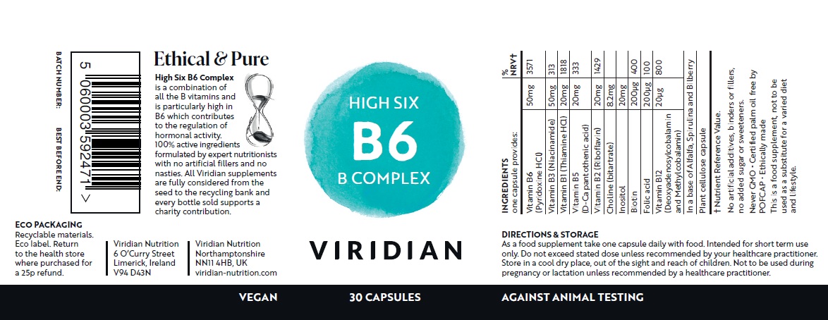 vitamin-B6-viridian-1 В - Комплекс с високо съдържание на В6 - 30 капсули