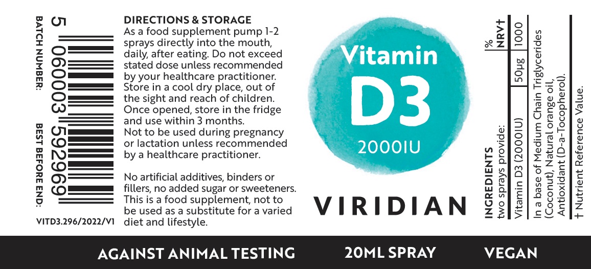 Витамин D3 2000iu спрей - 20мл Viridian