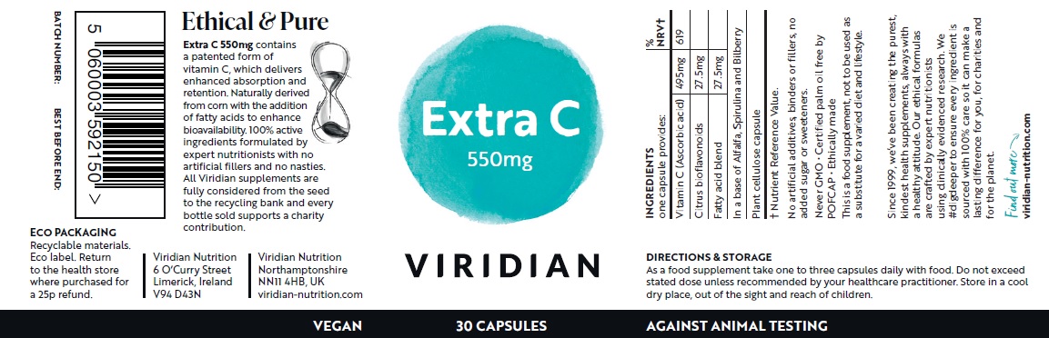 vitamin-c-viridian-30 1 Екстра-C 550мг (Витамин С) – 30 капсули Viridian