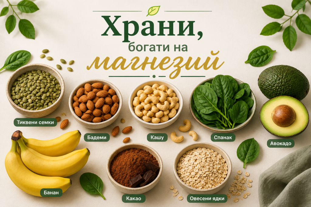 Храни, богати на магнезий – тиквени семки, бадеми, кашу, спанак, авокадо, банан, какао и овесени ядки